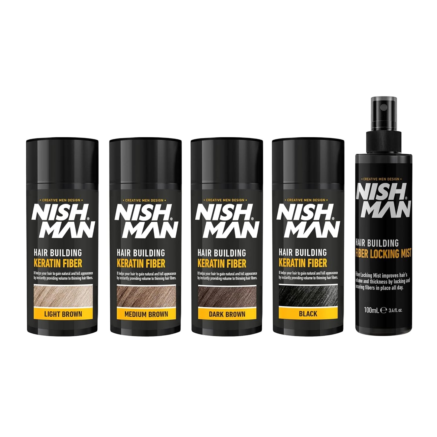 Nishman Hair Building Keratin Fiber & Locking Mist Spray Set MEDIUM BROWN