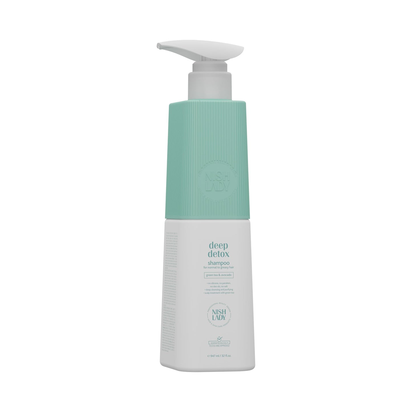 Nishlady Deep Detox Clarifying Shampoo for Normal to Greasy Hair, 947 ml | Green Tea & Avocada Extracts