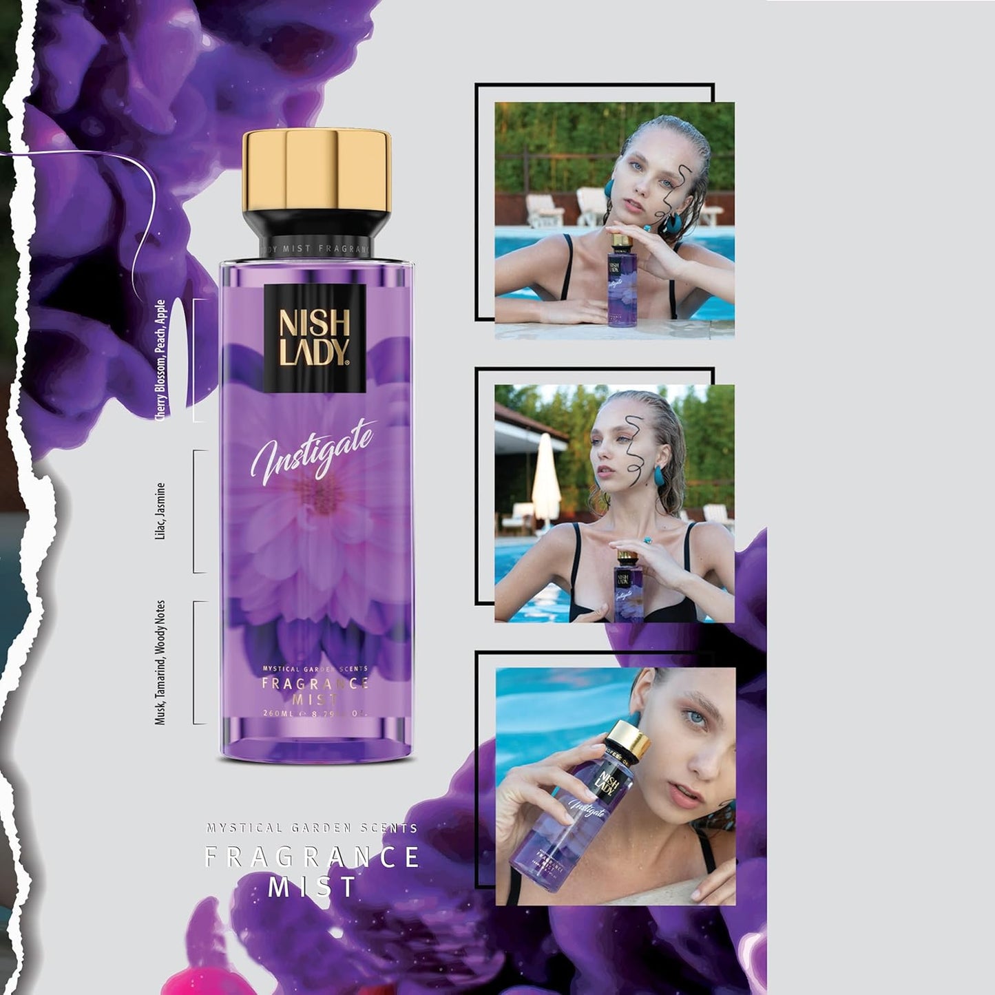 NishLady Fragrance Mist INSTIGATE, 260 ml | VEGAN | CRUELTY FREE | Long Lasting Scent | Moisturising Body Mist