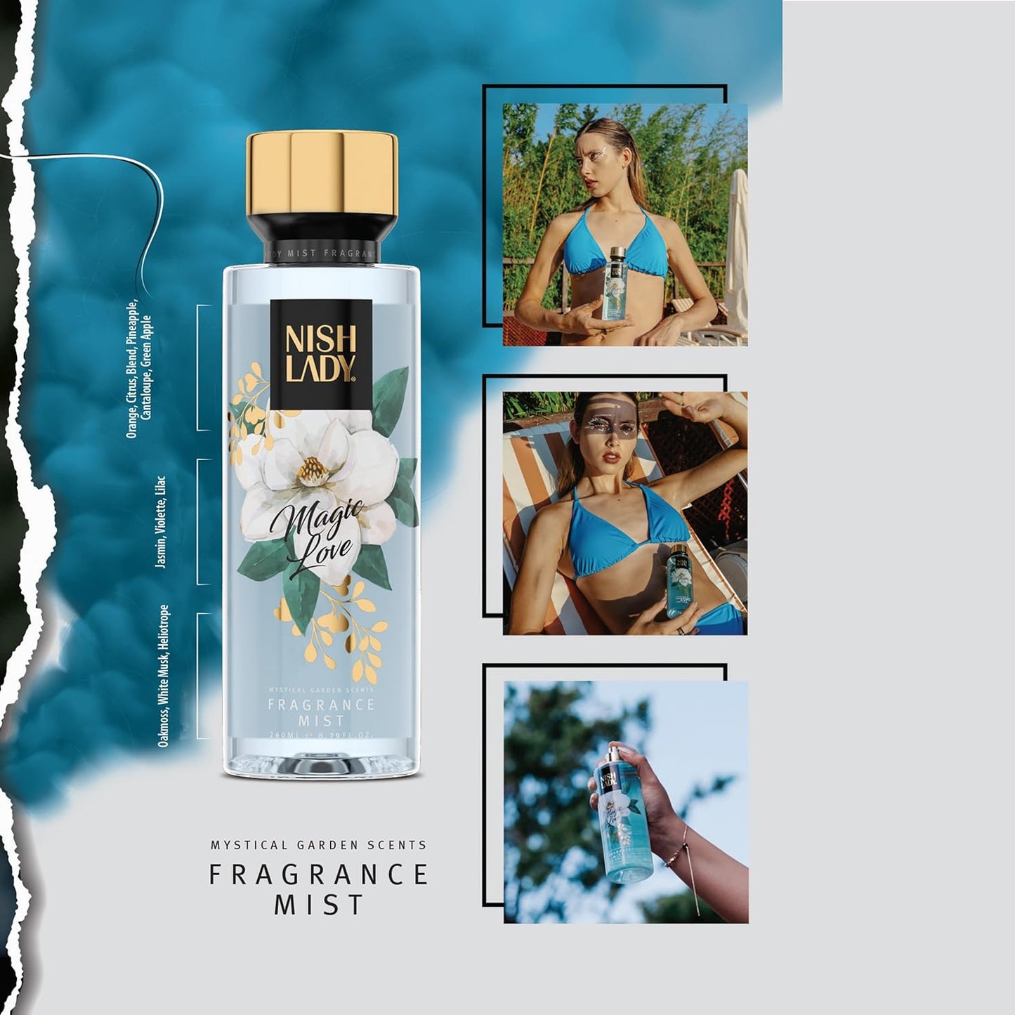 NishLady Fragrance Mist MAGIC LOVE, Mist for Women, 260 ml | VEGAN | CRUELTY FREE | Long Lasting Scent | Moisturising Body Mist