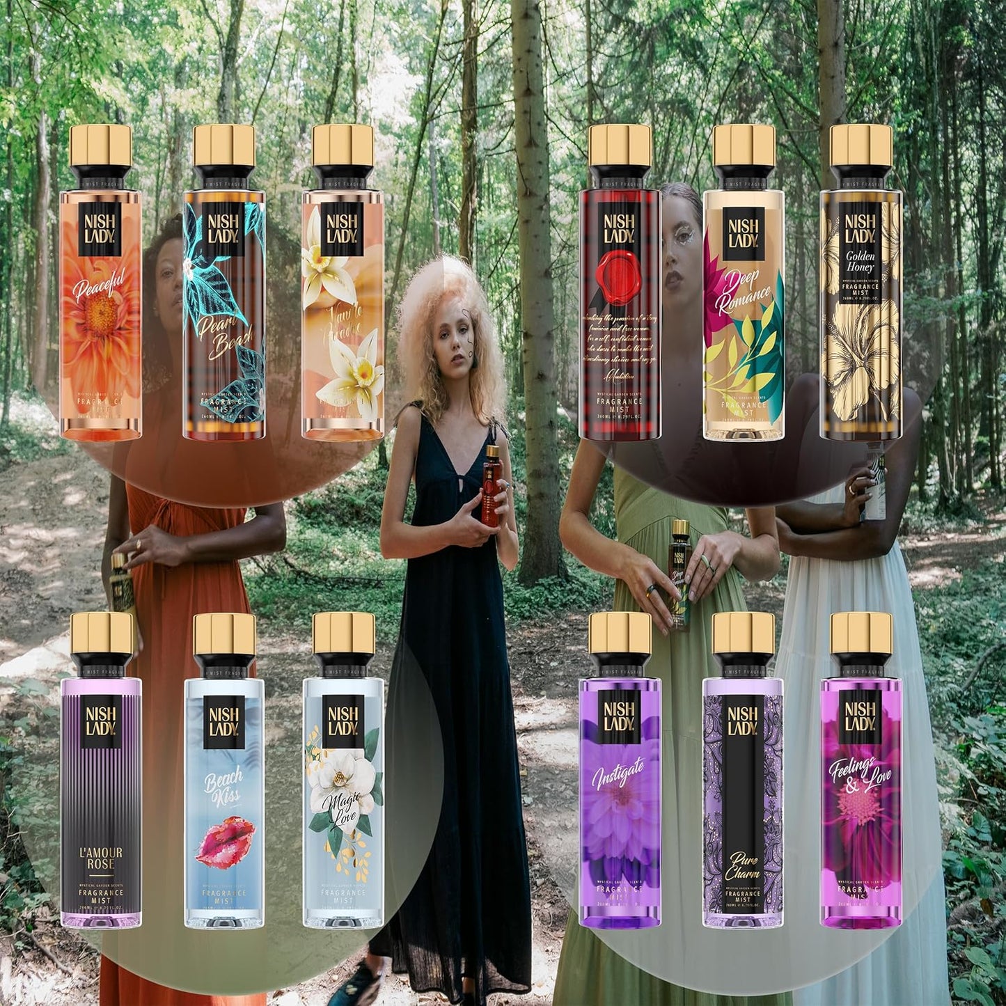 NishLady Fragrance Mist PEACEFUL, 260 ml | VEGAN | CRUELTY FREE | Long Lasting Scent | Moisturising Body Mist