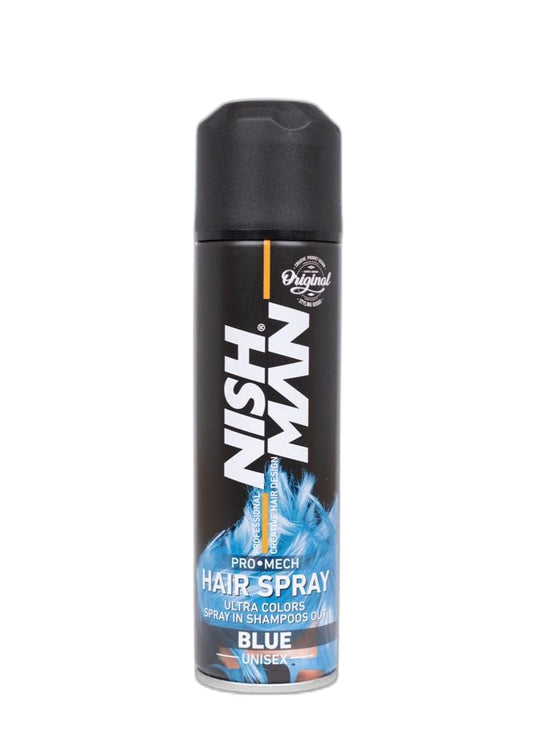 Nish Man Temporary Hair Colour - Nishman Unisex Pro Mech Hair Styling Colour Spray - ultimate coloured hair spray wash out kids & adults (Blue)