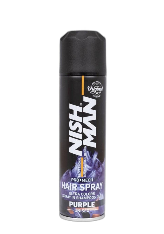 Nish Man Temporary Hair Colour - Nishman Unisex Pro Mech Hair Styling Colour Spray - ultimate coloured hair spray wash out kids & adults (Purple)