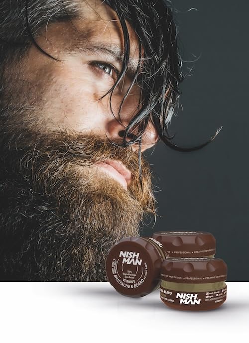 nishman Mustache & Beard Styling Wax with Argan Oil, Sweet Almond Oil, Jojoba Oil | Low Shine & Light Hold