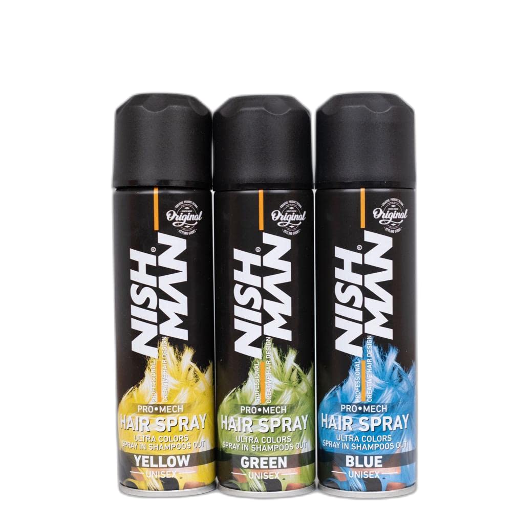 nishman Temporary Hair Colour Spray for KIDS, 150 ml | Hair Glitter Spray | Ultra Colours Shampoos Out | Wash Out Hair Dye for Kids | Party Fancy Dress Up Hairspray Boys, Girls (Yellow)