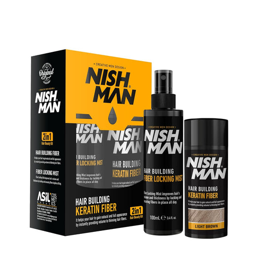 Nishman Hair Building Keratin Fiber & Locking Mist Spray Set MEDIUM BROWN