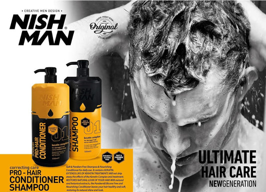 Nishman Salt & Paraben Free Correcting Care Pro-Hair Shampoo - Keratin Complex - 400ml | 13.5 Fl.oz